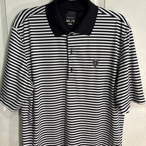 Greg Norman Polo Shirt Mens Large Black /White Striped ML75 Play Dry Golf Polo